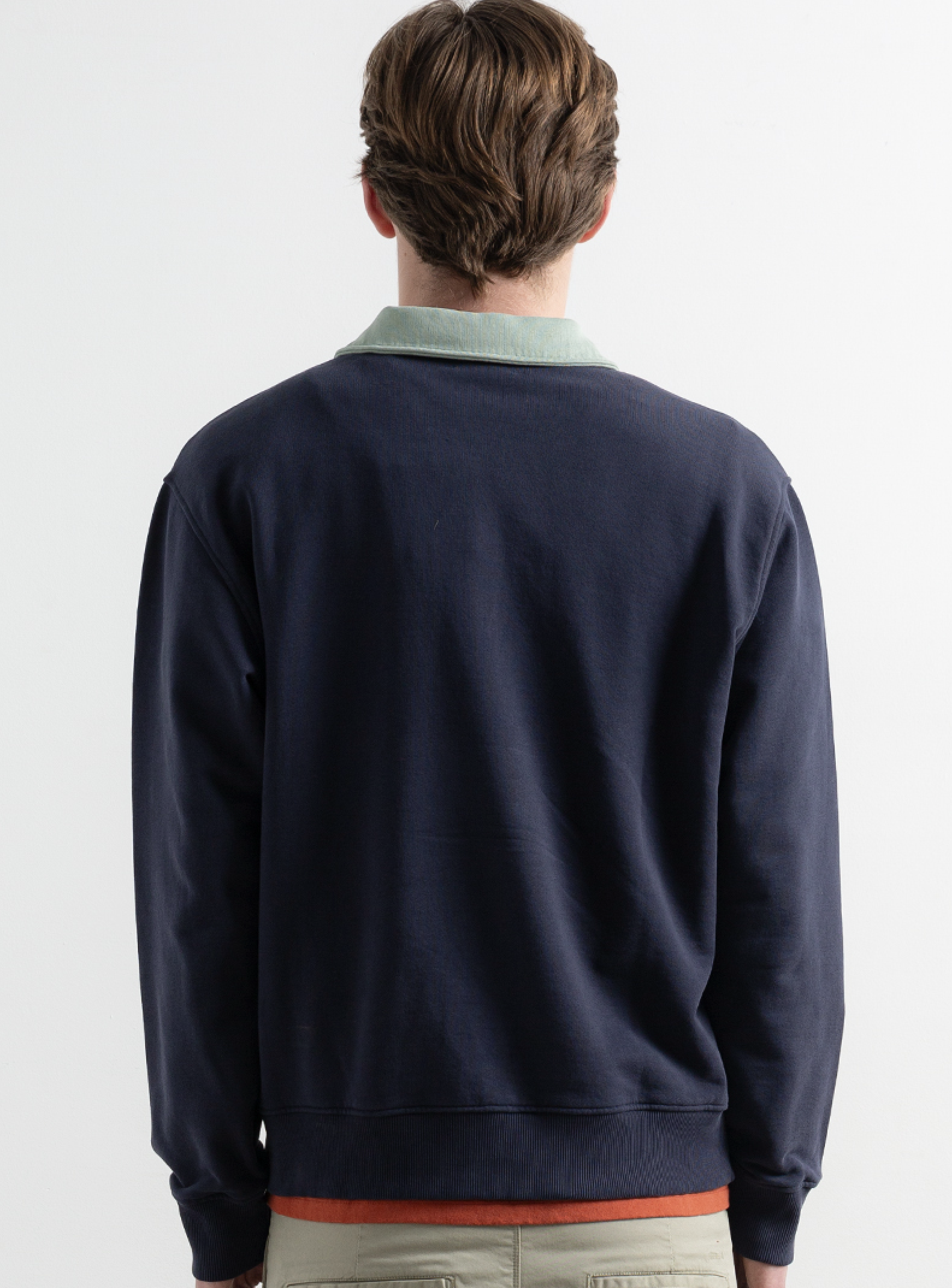 Edmmond Studios Temple Quarter Zip Polo Sweatshirt Plain Navy Mint